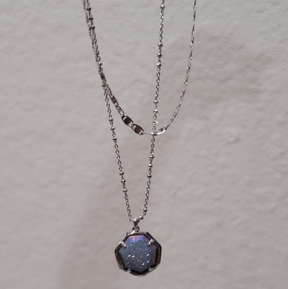 NWT Kendra Scott Drusy Necklace Layered Silver - Picture 2 of 16